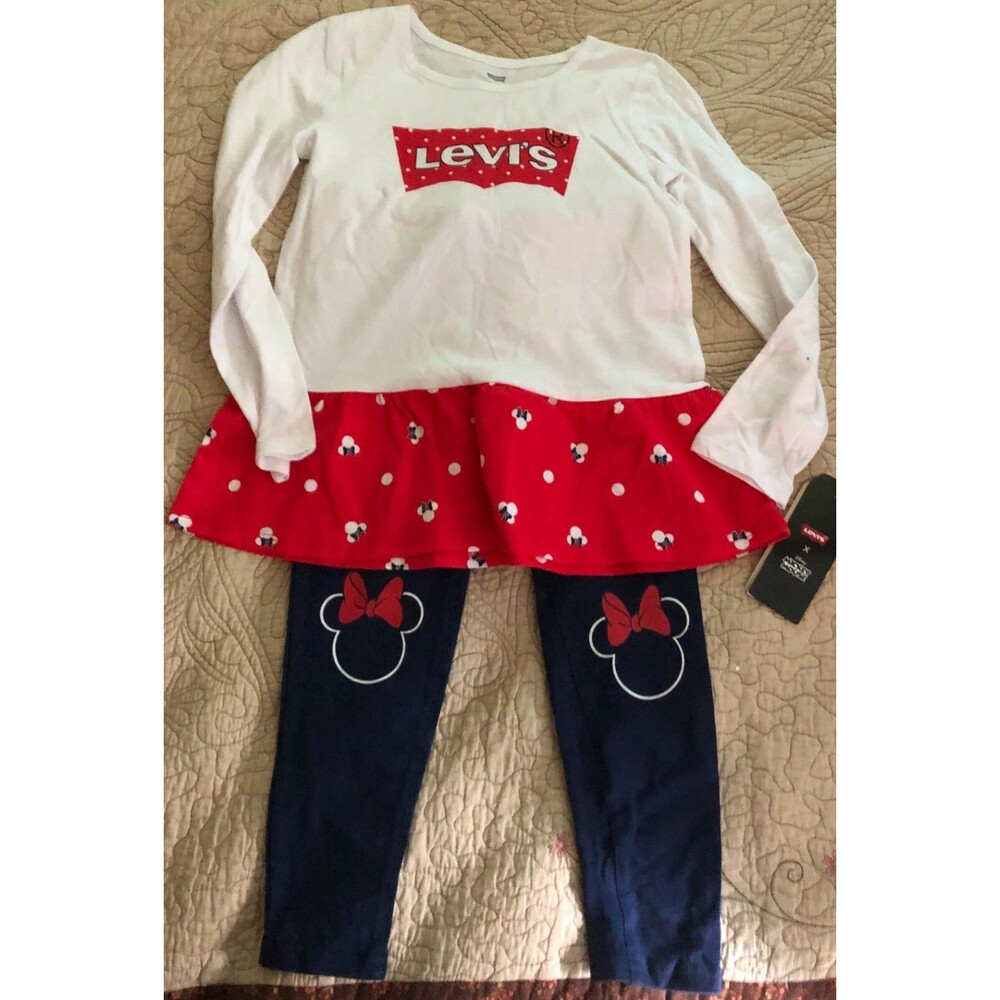Girls Levi's Red, White and Blue Minnie Mouse Pant Set Size 5/6 NWT B2